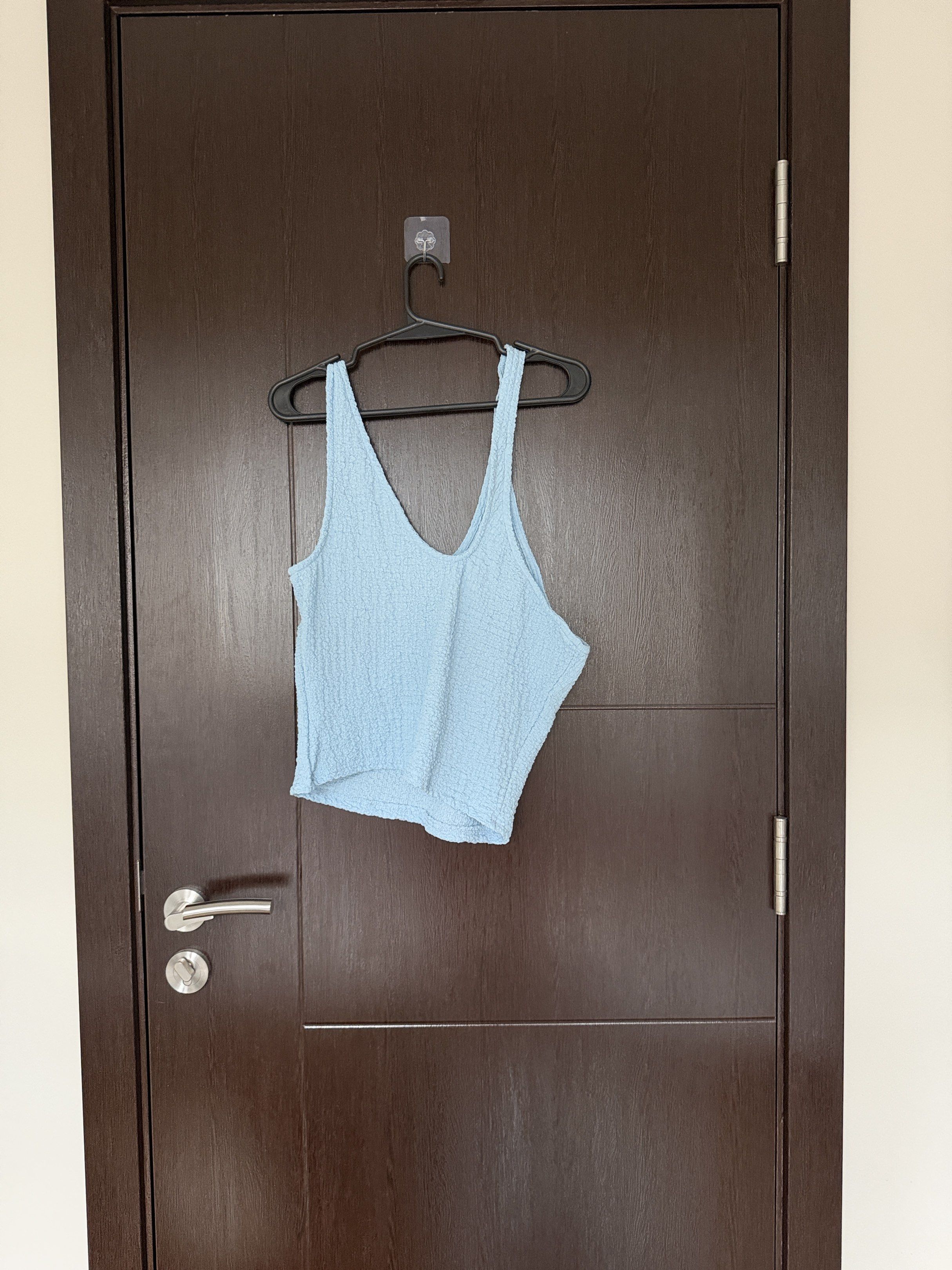 SHEIN One Shoulder Textured Top (Category: Sleeveless) located in Taguig. Submitted by 77dbae (Listing ID 1420570261, Image 2). Description: SHEIN light blue one-shoulder top - Size: XL (EU 44-12) - textured fabric - Unique asymmetrical design - brand new - 34.3 bust, 30.7 in waist, 20.5in length rfs: too big.