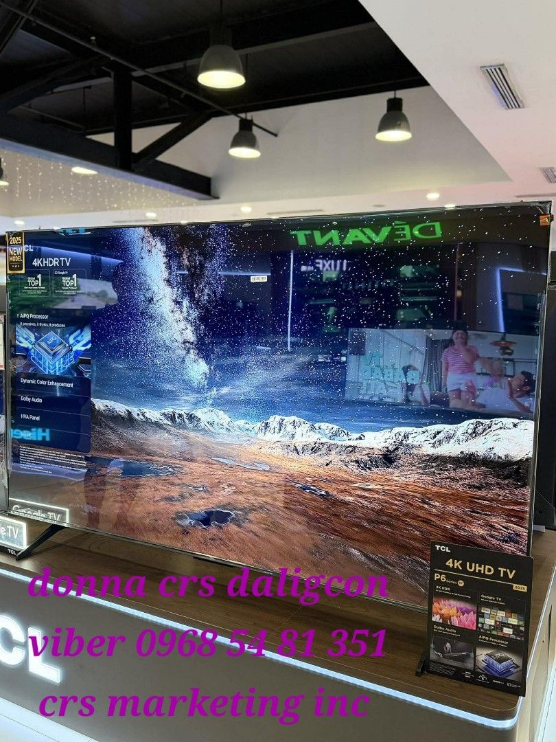 TCL 4K UHD TV P6-9 (Category: TV) located in Manila. Submitted by donnasagao03665 (Listing ID 1420678063, Image 3). Description: 🟫 TCL GOOGLE TV 2025 MODEL 43S5K 40S5K 32S5K QLED FHD 75P6K 4K UHD 43V6B 50V6B 55P635 65V6B 🟫 FHD ANDROID TV QLED 32S5K - 10,500 40S5K - 13,000 43S5K - 14,700 4K UHD 75P6K - 38,800 4K UHD V6B 43V6B - 16,500 50V6B - 18,700 65V6B - 30,300 55P635 - 18,800 PRICE MAY CHANGE WITHOUT PRIOR NOTICE BRANDNEW AND SEALED TCL HOME