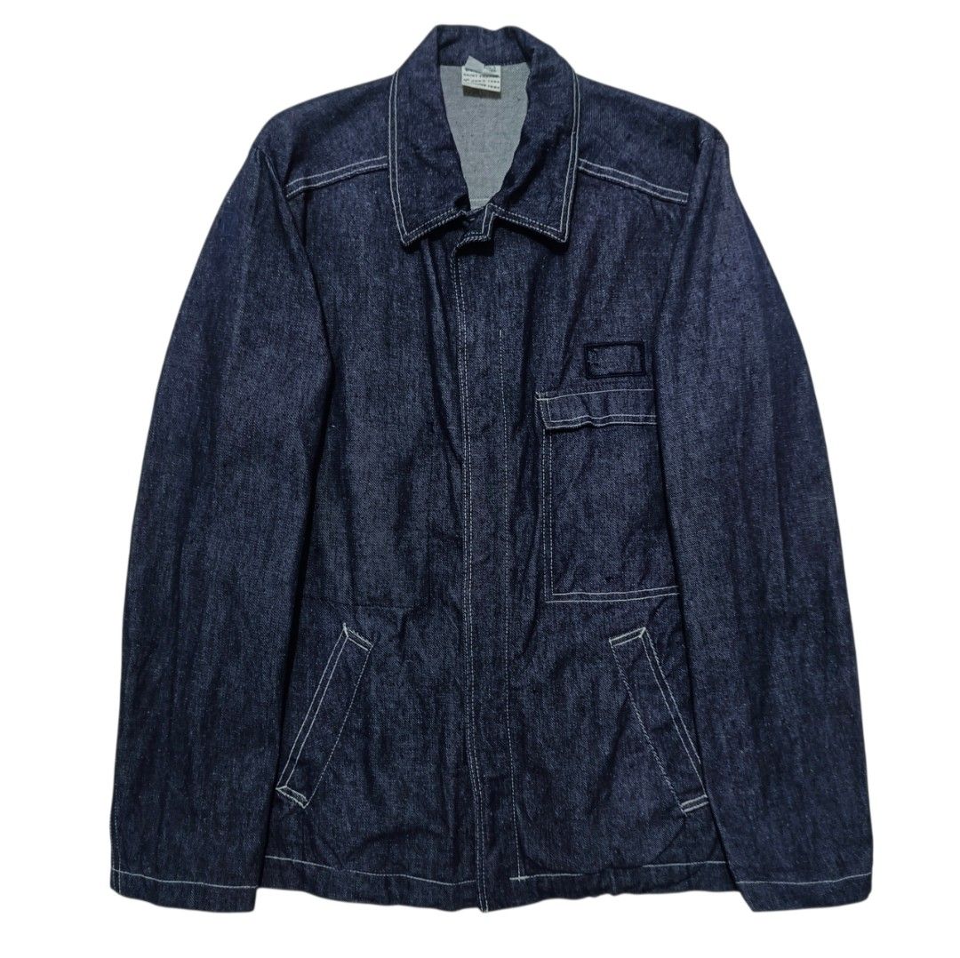 Vtg. 80s French Denim Work Jacket (Category: Coats, Jackets and Outerwear) located in Dinalupihan. Submitted by brokencasket (Listing ID 1420720705, Image 1). Description: Vtg. 80s French Denim Work Jacket Size M on Tag. Measurements on photo. Model Height 5'8 .