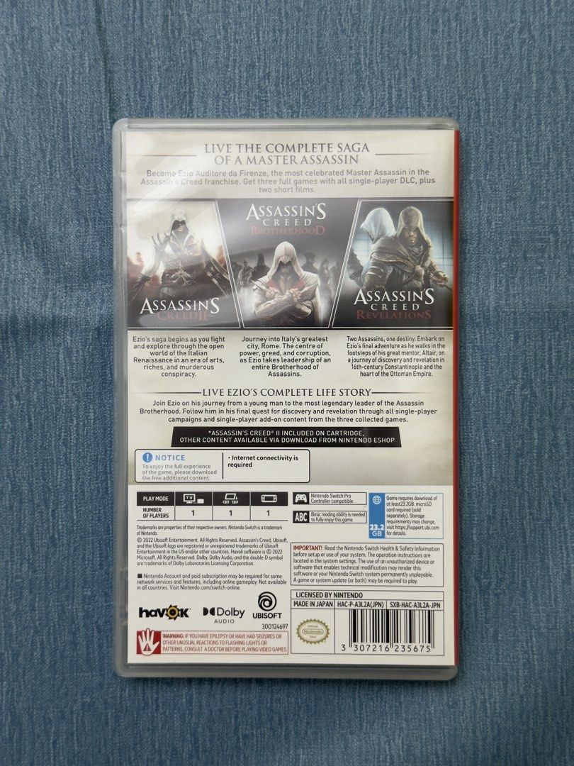 Assassin's Creed: The Ezio Collection - Nintendo Switch (Category: Nintendo) located in Las Pinas. Submitted by lukespl (Listing ID 1424060753, Image 2). Description: - Assassin's Creed: The Ezio Collection for Nintendo Switch - Includes Assassin's Creed II, Assassin's Creed Brotherhood, and Assassin's Creed Revelations - Original Ubisoft game - Game cartridge included - Barely used ₱1,000 + Shipping .