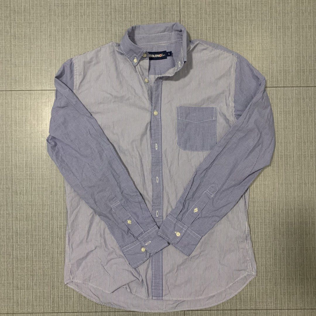Baleno Striped Polo Sleeve (Category: Tshirts & Polo Shirts ) located in Bulacan. Submitted by solsic (Listing ID 1424103355, Image 1). Description: - Baleno polo sleeve - Blue and white stripes - Button-down style - Checkered collar and pocket Medium W 21 L 28 Leg opening: 16 Slim Straight Fit Lightly used, perfect for occasions and formal attire Issue:Need washing Rfs: declutter/needing funds 330 plus SF Doing meetups around SJDM Bulacan up to 
