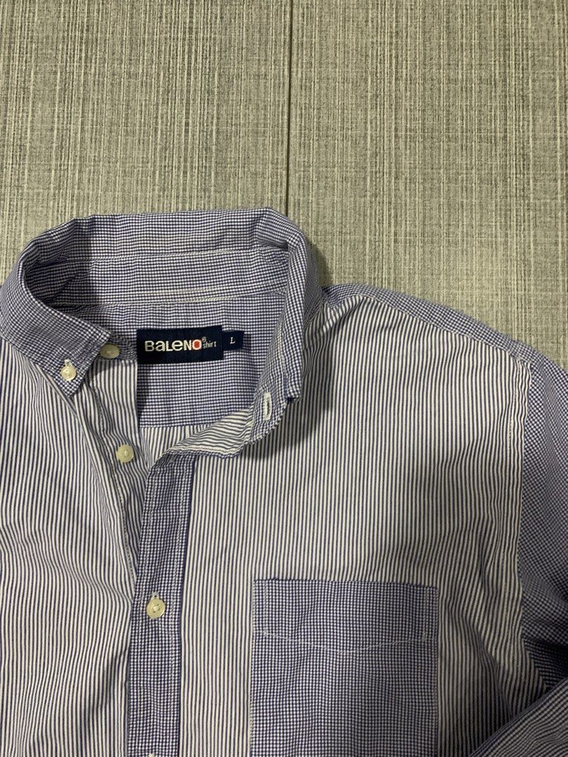 Baleno Striped Polo Sleeve (Category: Tshirts & Polo Shirts ) located in Bulacan. Submitted by solsic (Listing ID 1424103355, Image 3). Description: - Baleno polo sleeve - Blue and white stripes - Button-down style - Checkered collar and pocket Medium W 21 L 28 Leg opening: 16 Slim Straight Fit Lightly used, perfect for occasions and formal attire Issue:Need washing Rfs: declutter/needing funds 330 plus SF Doing meetups around SJDM Bulacan up to 
