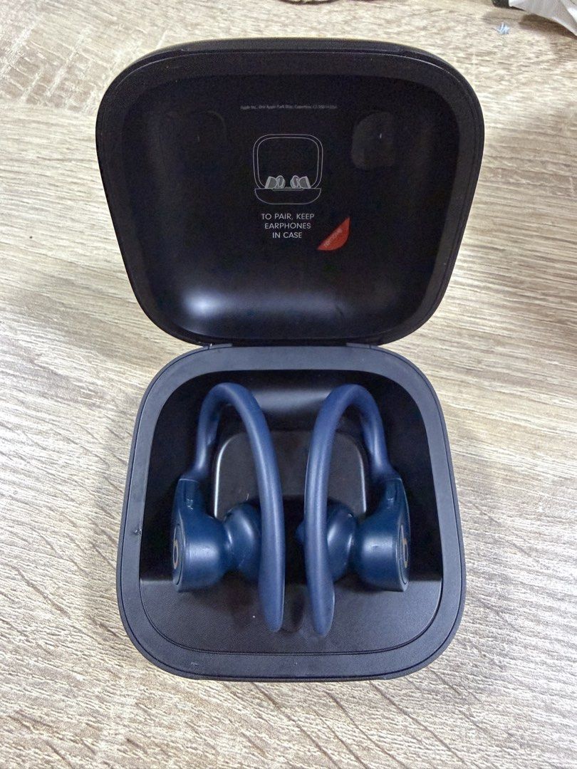 Beats Powerbeats Pro - Navy (Category: Headphones & Headsets) located in Pasig City. Submitted by april_ann004 (Listing ID 1424108789, Image 1). Description: - Navy blue Beats Powerbeats Pro wireless earphones - Includes charging case - Features ear hooks for a secure fit - Beats logo on the charging case RFS: upgraded to Powerbeats Pro 2.