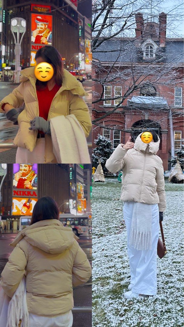 Beige Puffer Jacket with Hood (Category: Coats, Jackets and Outerwear) located in Cavite. Submitted by DeclutterwithMi (Listing ID 1424018144, Image 1). Description: - Beige puffer jacket - Hooded design - Warm, padded construction - Relaxed fit - High collar for warmth - Smooth, possibly water-resistant material - Ideal for cold weather.