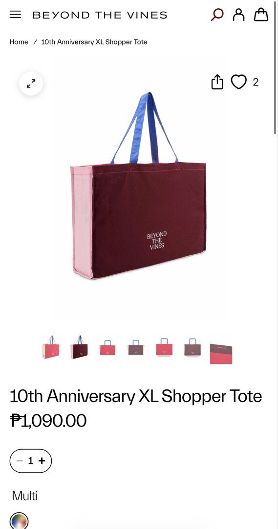 Beyond The Vines BTV 10th Anniversary XL Shopper Tote Bag (Category: Tote Bags) located in Manila. Submitted by legitfindsph (Listing ID 1424048293, Image 2). Description: Beyond the Vines (BTV) 10th Anniversary XL Shopper Tote Bag (Unisex) Color: Multicolor Stocks: Limited 9 stocks left only (first reserve, first basis) RFS: Excess stocks from Pasabuy 🥲 Condition: Brand New with tag (no BTV paperbag tho) Payment Method: - Gcash - Bank Transfer 