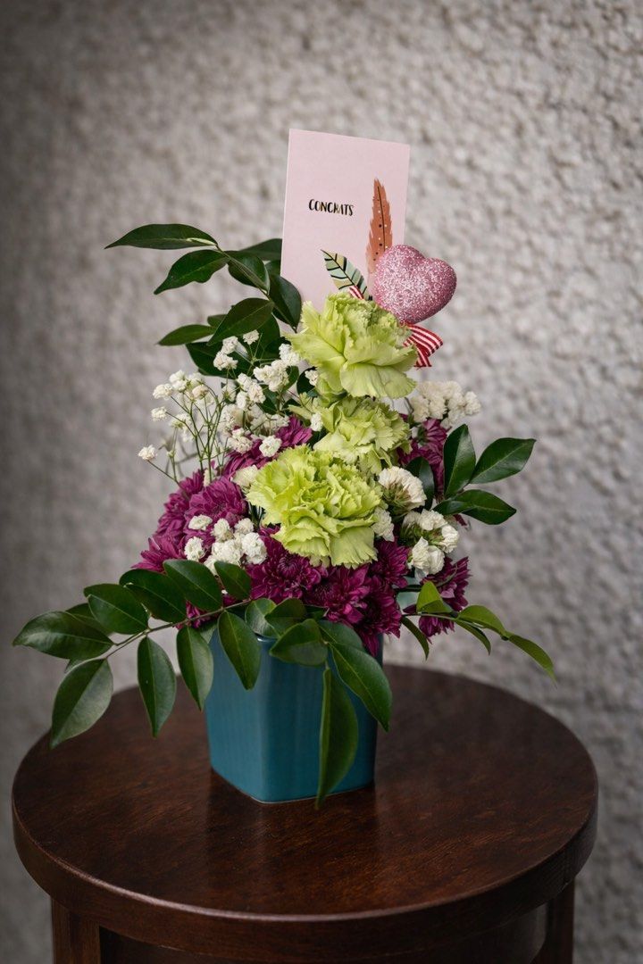 Birthday Flower Arrangement with Wine (Category: Flowers & Bouquets) located in Manila. Submitted by stuffandtelle (Listing ID 1423982542, Image 2). Description: Sharing Tita @chickygonzalez' unique and beautiful flower arrangements. ✨ Every piece is personalized, handcrafted, and thoughtfully designed. Super passionate din siya in what she does, so you can really see and feel the love and effort in every arrangement. 💐✨ PM her or message me for