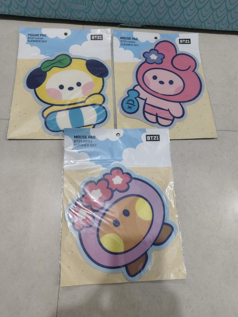 BT21 Mini Summer Sky Mouse Pad (Category: Mouse & Mousepads) located in Makati City. Submitted by abegailbrezuela (Listing ID 1423999386, Image 1). Description: - BT21 mini mouse pads - Featuring Chimmy, Mang, and RJ - Summer Sky theme - Brand new, in original packaging - Perfect for BT21 fans - 170 each .