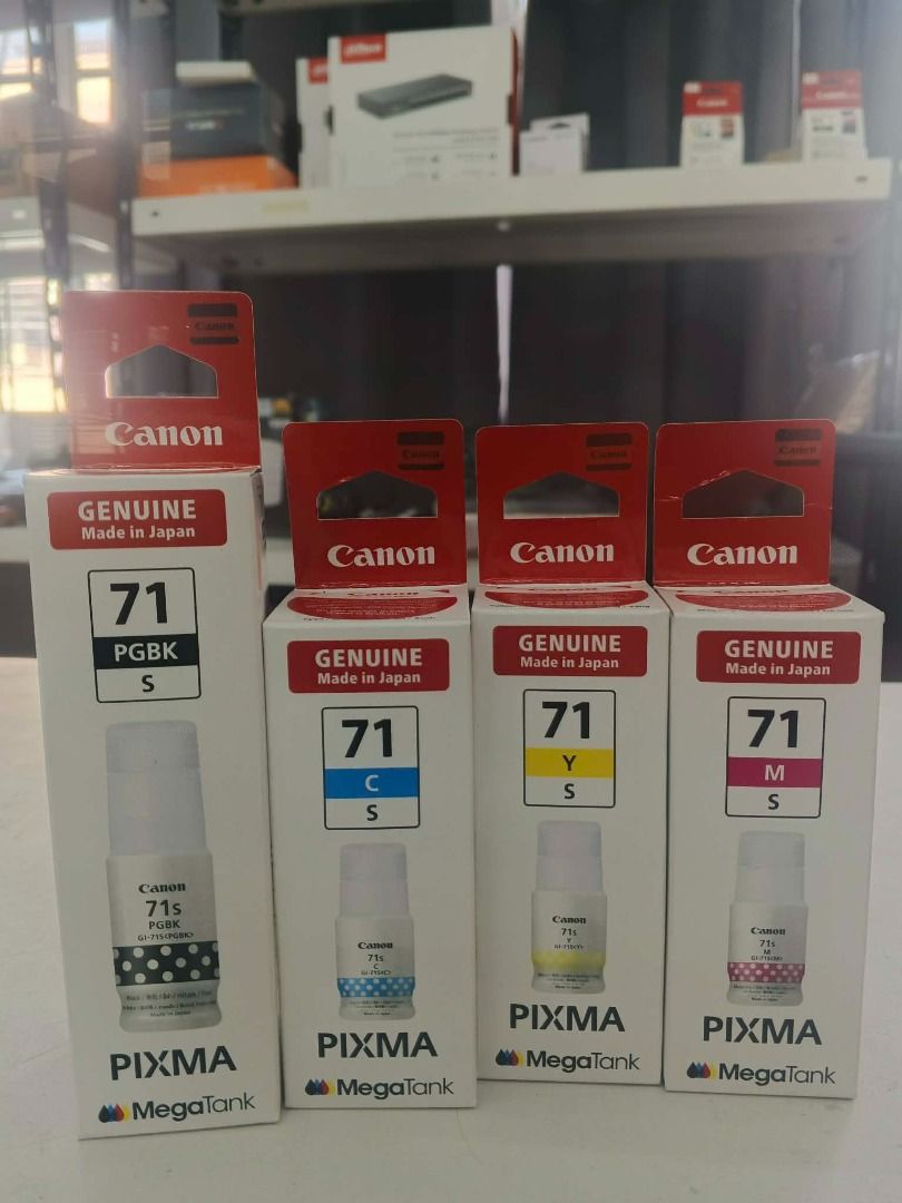 Canon 71 Ink Cartridges (Category: Printers, Scanners & Copiers) located in Batac City. Submitted by vanillabuttercream (Listing ID 1424127558, Image 1). Description: Keep your Canon G-Series printer running perfectly with 100% original GI-71 ink. These are factory-sealed pigment and dye-based inks designed for high-volume, low-cost printing. Perfect for students, home offices, and business use! ✅ 100% Genuine Canon: Protects your print head from