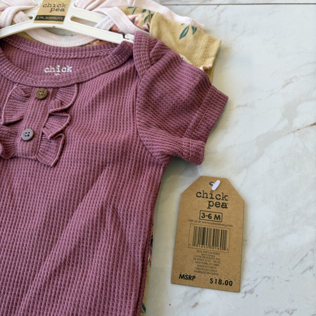 Chick Pea 3-Pack Bodysuits 3-6 Months (Category: Babies & Kids Fashion) located in Bulacan. Submitted by speczone (Listing ID 1424142717, Image 3). Description: Brnad new.
