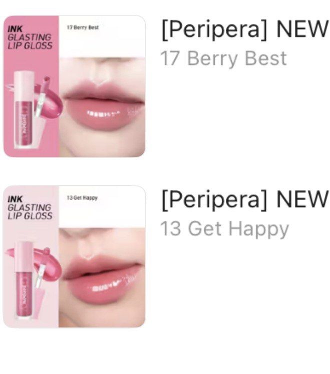 (DECLUTTERING SALE) Peripera Ink Glasting Lip Gloss (Category: Makeup) located in Angeles City. Submitted by ninipriv (Listing ID 1424150405, Image 2). Description: - Peripera Ink Glasting Lip Gloss - Available Shades: 17 Berry Best, 13 Get Happy, P01 Be On Fire -All shades are ₱300 pesos (OG price is ₱425) Reminders: - products were used once for swatching - 100% original, bought from Club Clio on orange app - bought them around august 2025 rfs: