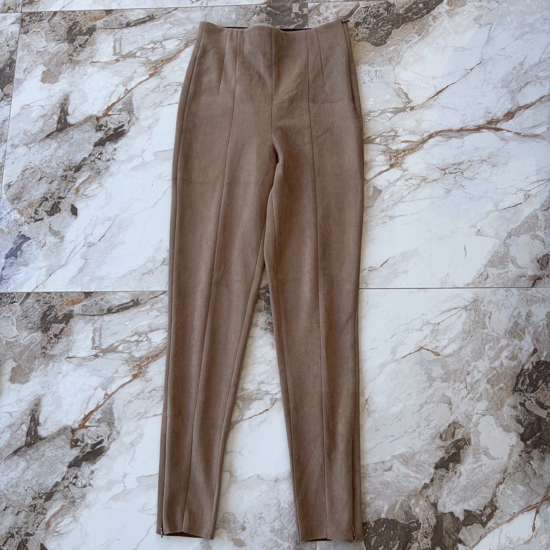 Forever 21 High-Waisted Suede Pants (Category: Jeans) located in Bulacan. Submitted by speczone (Listing ID 1424139879, Image 2). Description: - High-waisted pants - Suede - Neutral light brown color - With ankle zipper detail - Waist: 24 - Length: 37.5.