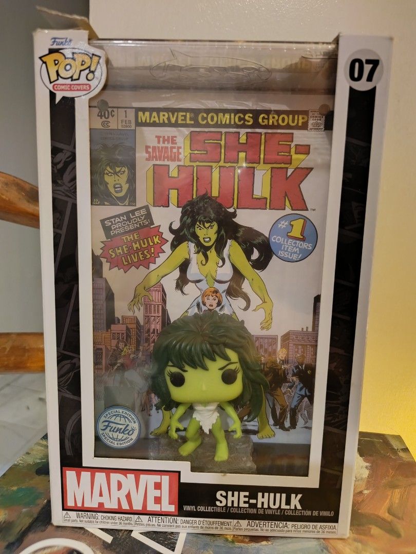 Funko Pop! She-Hulk Comic Cover #07 (Category: Comics & Manga) located in Manila. Submitted by tshelf (Listing ID 1424145418, Image 2). Description: - Funko Pop! She-Hulk Comic Cover Edition (#07) - Features The Savage She-Hulk #1 cover art - Figure depicts classic green She-Hulk - Comes in original packaging - Perfect for Marvel collectors.