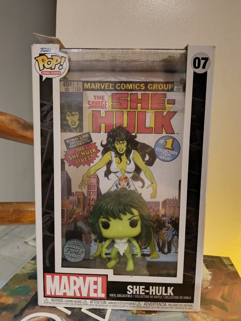 Funko Pop! She-Hulk Comic Cover #07 (Category: Comics & Manga) located in Manila. Submitted by tshelf (Listing ID 1424145418, Image 1). Description: - Funko Pop! She-Hulk Comic Cover Edition (#07) - Features The Savage She-Hulk #1 cover art - Figure depicts classic green She-Hulk - Comes in original packaging - Perfect for Marvel collectors.