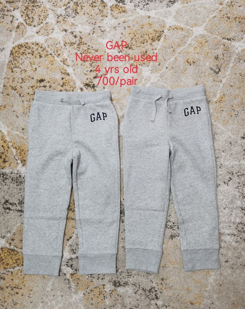 GAP Baby Sweatpants - 4 Years Old (Category: Babies & Kids Fashion) located in Bulacan. Submitted by eyarmc28 (Listing ID 1423986431, Image 1). Description: - Gray GAP baby sweatpants - Size: 4 years old - Condition: Brand new, never used - Made in Cambodia - Price: ₱700 per pair.