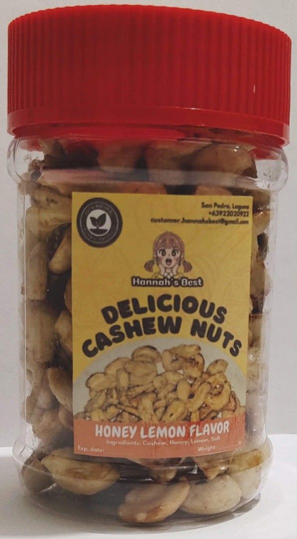 Hannah's Best Delicious Cashew Nuts (Category: Local Eats) located in San Pedro. Submitted by jdsoneja (Listing ID 1424140767, Image 2). Description: - Hannah's Best Delicious Flavored Cashew Nuts - Flavors: Salted Caramel & Honey Lemon - Delicious, healthy and perfect for snacking - Made in San Pedro, Laguna - Contact Hannah's Best for further inquiries..