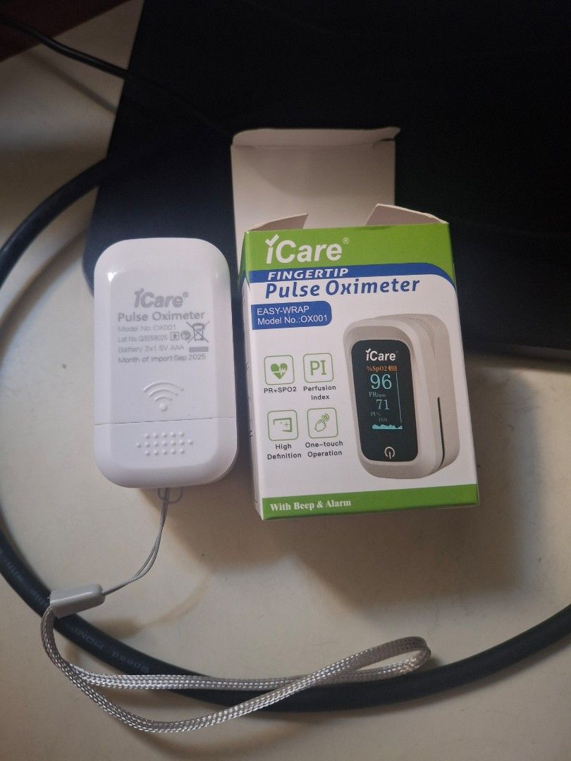 iCare Fingertip Pulse Oximeter (Category: Health Monitors & Weighing Scales) located in Paranaque City. Submitted by trishabl_ (Listing ID 1423991542, Image 2). Description: - used twice only - good as new - bought Jan 2026 - still has a box - cleaned and sanitized MOP: BPI, Maya, Maribank or GoTyme MOD: J&T Express, LBC, Grab Express or Lalamove DM me for more info / photos.
