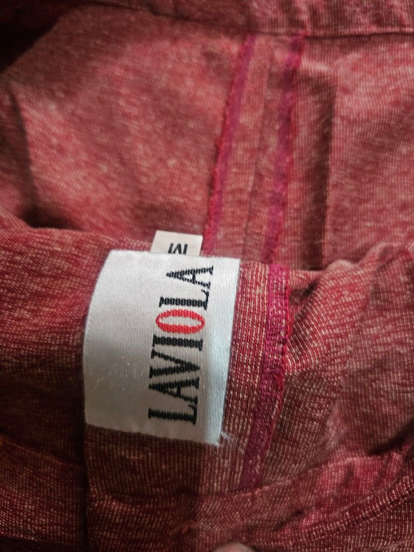 Laviola Red Coordinates slacks pants blouse Set (Category: Sets or Coordinates) located in Manila. Submitted by onlinesmartshopping12 (Listing ID 1423998554, Image 3). Description: Stylish red co-ord set from Laviola. Includes a collared, short-sleeved top with decorative ruffles and matching trousers. The top has button closures. The trousers have a zipper and button closure. The waist of the trousers measures approximately 16 inches. The top me