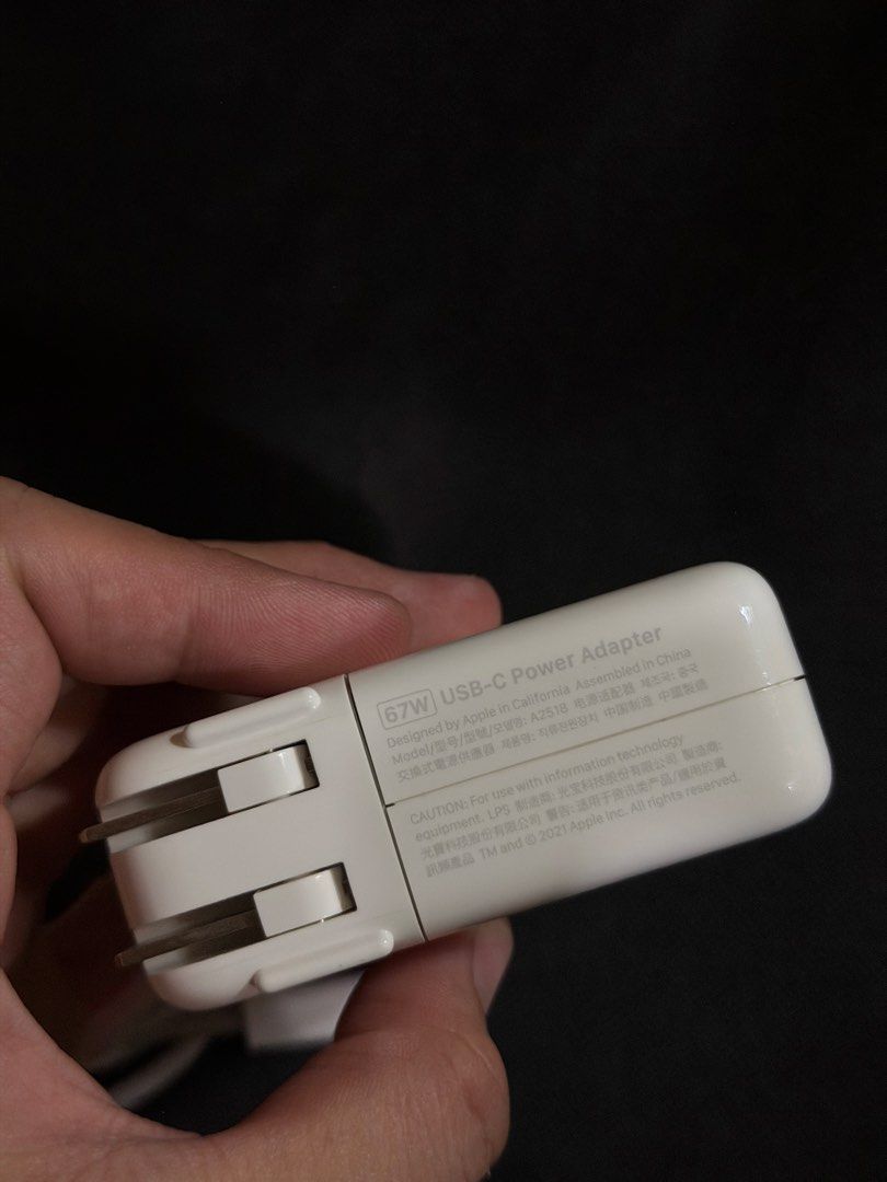 Macbook Pro Apple 67W USB-C Power Adapter (Category: Chargers & Cables) located in Manila. Submitted by leftshark_deer (Listing ID 1424116927, Image 3). Description: From my Macbook Pro M2; slightly used. Fully functional. .