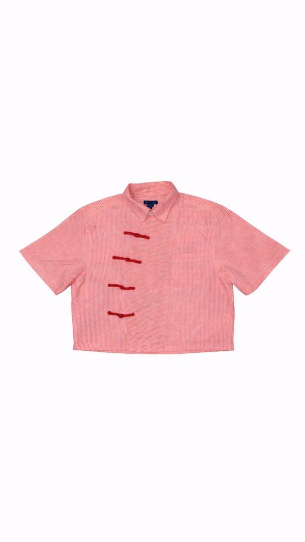 Pink Stripe Boxy Cheongsam Polo (Category: Shirts) located in Manila. Submitted by icesaacv (Listing ID 1424080741, Image 1). Description: Dimention (inches) Width: 21 Length: 22 Color rate: 10/10 Condition: 10/10.