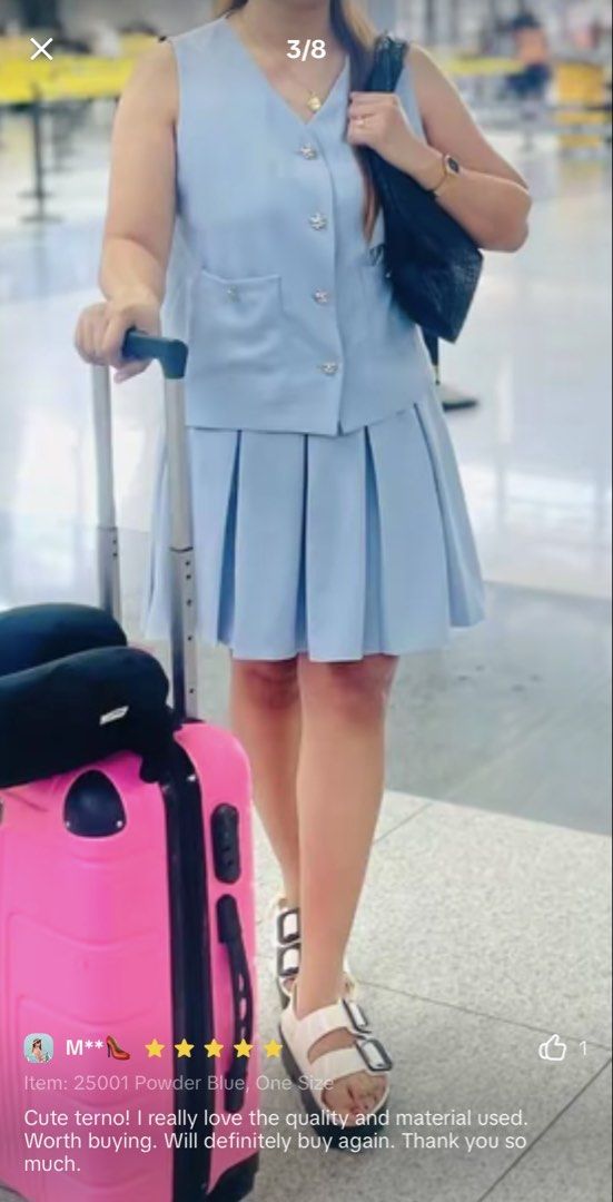 Powder Blue Korean Coordinates (Category: Sets or Coordinates) located in Danao, Cebu. Submitted by angelaregine (Listing ID 1423976441, Image 2). Description: - BRANDNEW / NEVER WORN - From Bangkok, Thailand - RFS: ONE SIZE — too big for a small girl like me hehe didn’t check the size before buying lol - Korean Coordinates - Can be ship thru maxim (if around Cebu) or j&t (inside or outside Cebu) - Buyer will shoulder the delivery fee - MOP: BANK