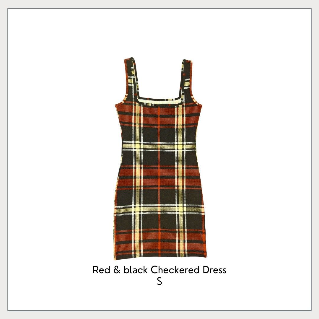 Red & Black Checkered Dress (Category: Dresses) located in Pasig City. Submitted by declutter_with_cha (Listing ID 1424007789, Image 1). Description: - Red and black checkered pattern - Square neckline - Thick straps - Bodycon style - Perfect for a night out or casual wear - Size: Small.