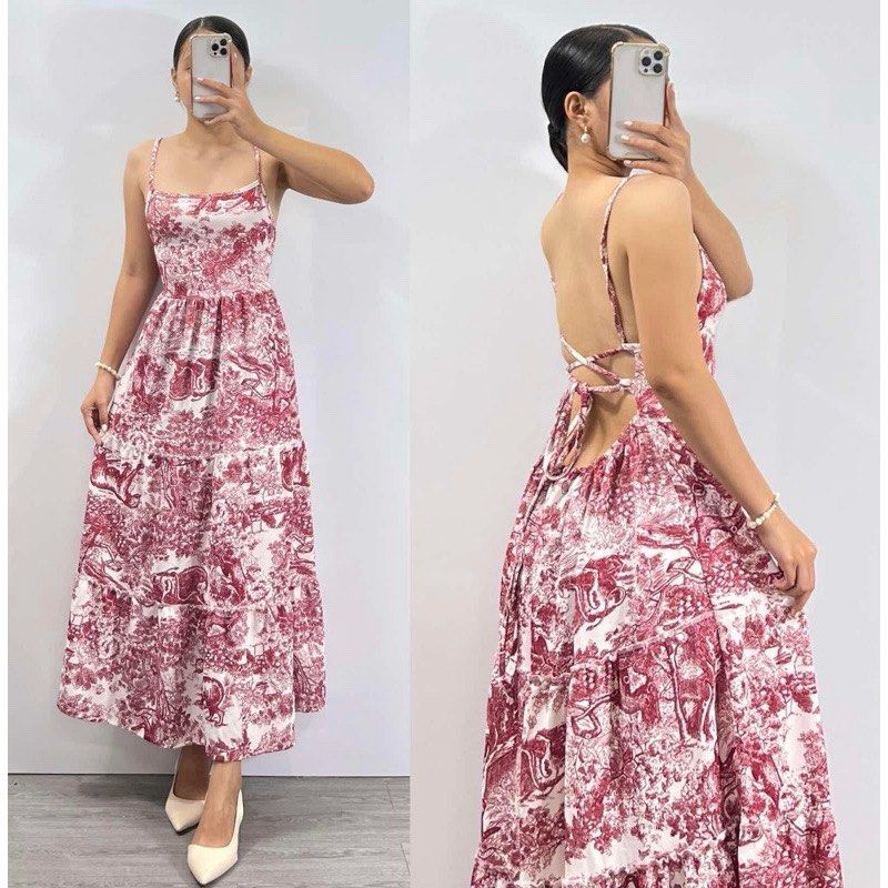 Red and White Backless Maxi Dress (Category: Dresses) located in Manila. Submitted by reloom (Listing ID 1424029177, Image 1). Description: - maxi dress— used once - Unique red and white print - Backless design with tie-up straps - Spaghetti straps - Ideal for summer or special occasions.
