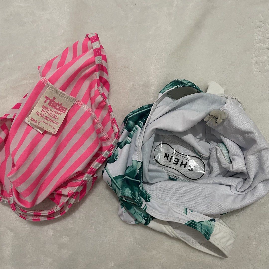 Set - Swimsuit for kids (Category: Babies & Kids Fashion) located in Manila. Submitted by reloom (Listing ID 1424036624, Image 2). Description: Brand new Shein green/white swimsuit with free cherry swimsuit.