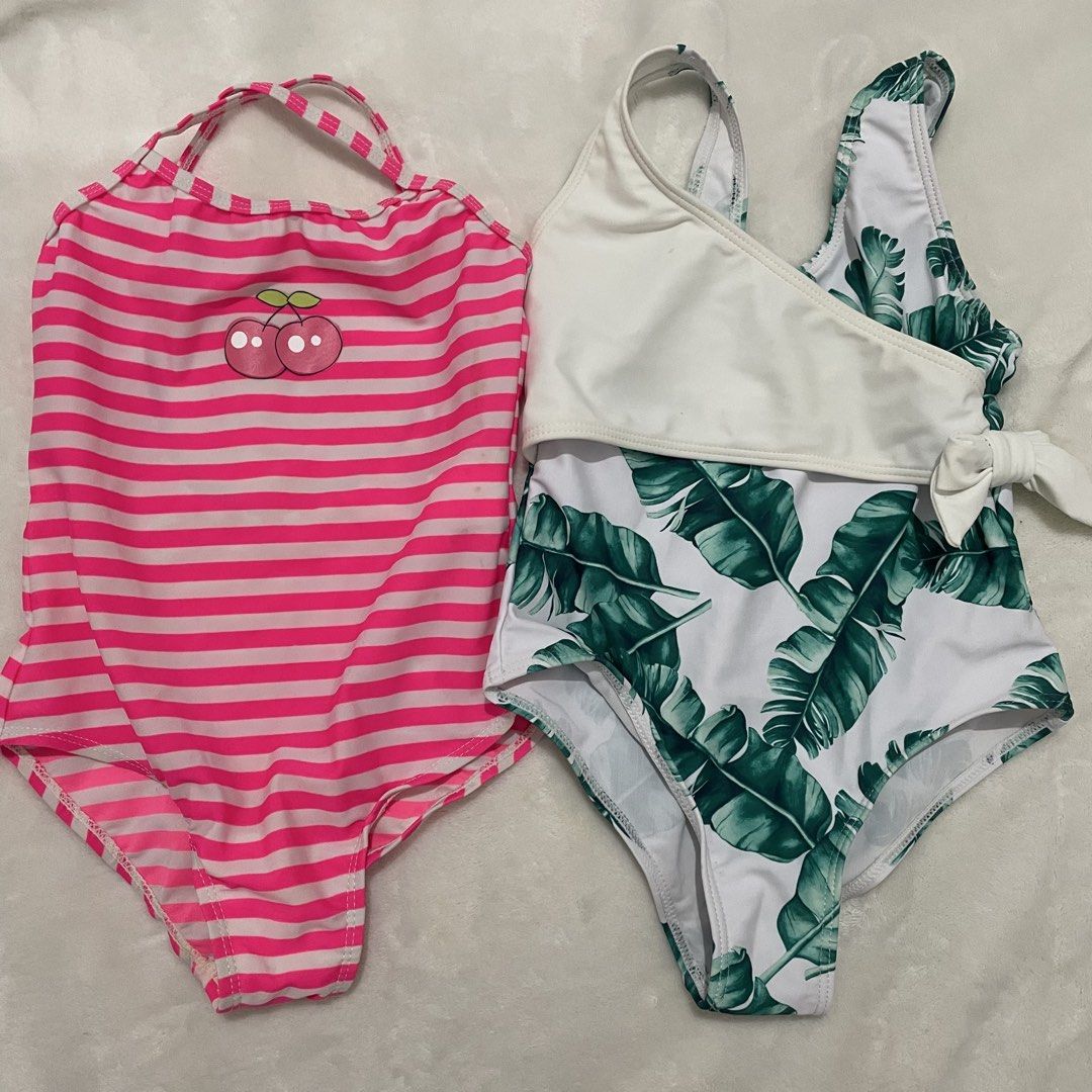 Set - Swimsuit for kids (Category: Babies & Kids Fashion) located in Manila. Submitted by reloom (Listing ID 1424036624, Image 1). Description: Brand new Shein green/white swimsuit with free cherry swimsuit.