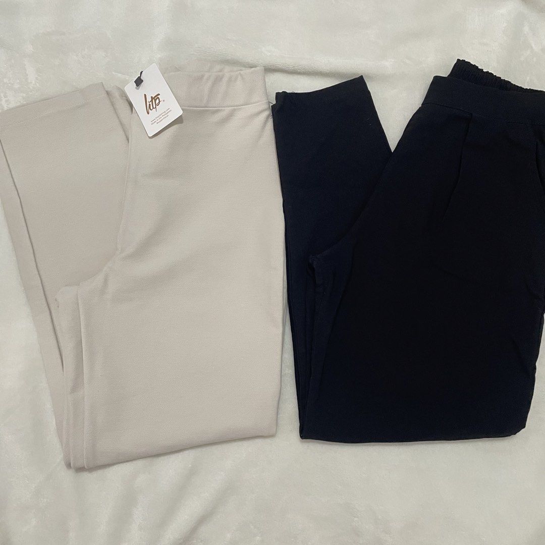 Set only - Office Pants - Beige and Black (Category: Other Bottoms) located in Manila. Submitted by reloom (Listing ID 1424038516, Image 1). Description: - Beige HTP pants: straight leg, with tag and back pocket. - Black unbranded pants: pleated front with elastic waistband. - Both pairs made of lightweight material. Both stretchy - size 24 to 28.