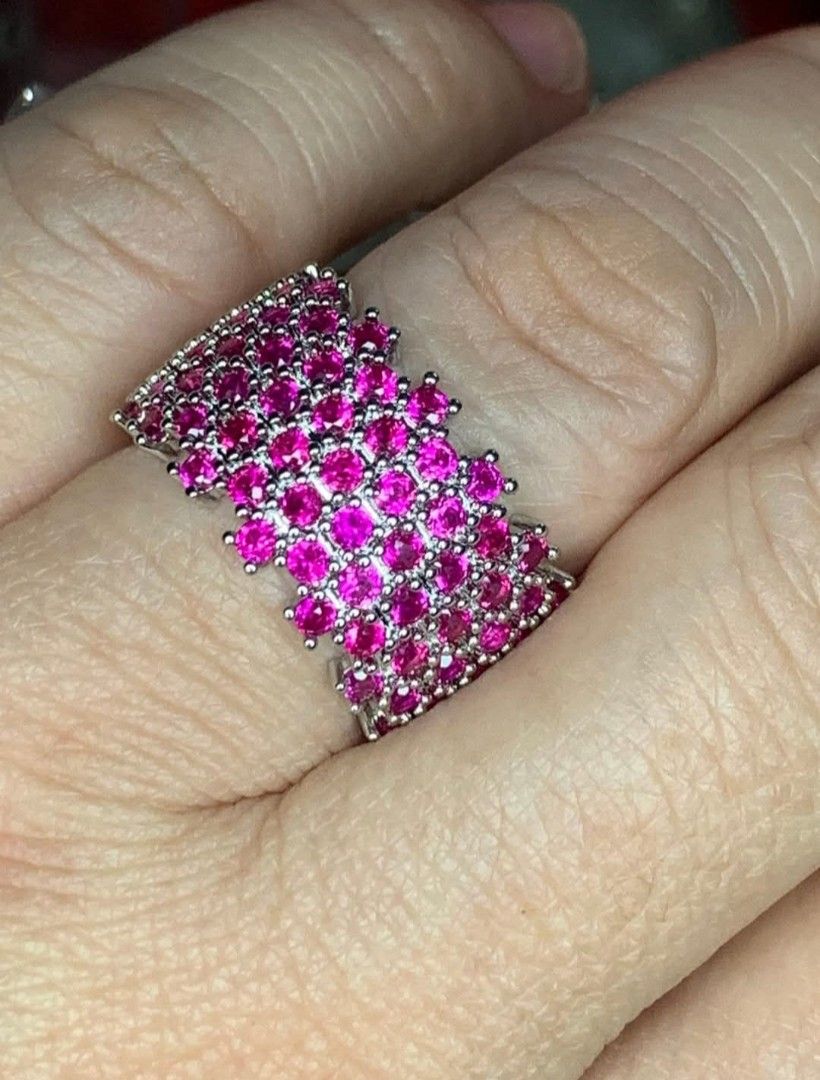 Six Row Real Ruby Ring (UV Reactive) (Category: Rings) located in Batangas. Submitted by thriftshop_izy15 (Listing ID 1424072771, Image 3). Description: - Stunning ring with real ruby stones - Unique stone arrangement for a dazzling effect - Silver-colored metal - A great addition to your jewelry collection - Size: Fits 6- 6.5 (Adjustable).