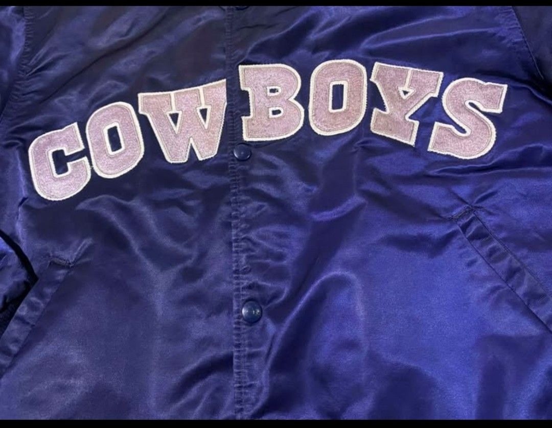 Starter NFL Dallas Cowboys Jacket (Category: Coats, Jackets and Outerwear) located in Caloocan City. Submitted by kuyamohope (Listing ID 1424116556, Image 2). Description: Vintage 90s Dallas Cowboys satin jacket by Starter made in USA Size 24x25 med on tag Very good condition 4500 (Issue check last pic).
