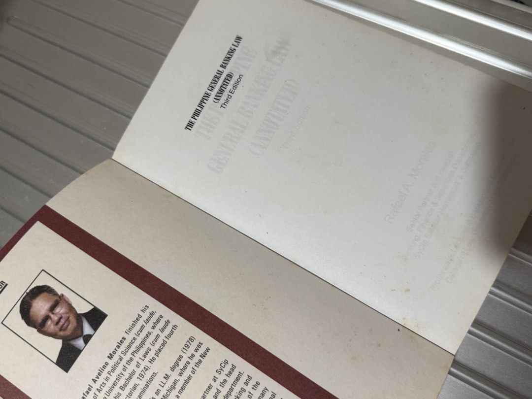 The Philippine General Banking Law (Annotated) 2007 Morales (Category: Textbooks) located in Las Pinas. Submitted by lorensen (Listing ID 1424149706, Image 2). Description: - Title: The Philippine General Banking Law (Annotated), 3rd Edition - Author: Rafael A. Morales - Published: 2007 by First Lexiana Enterprises .