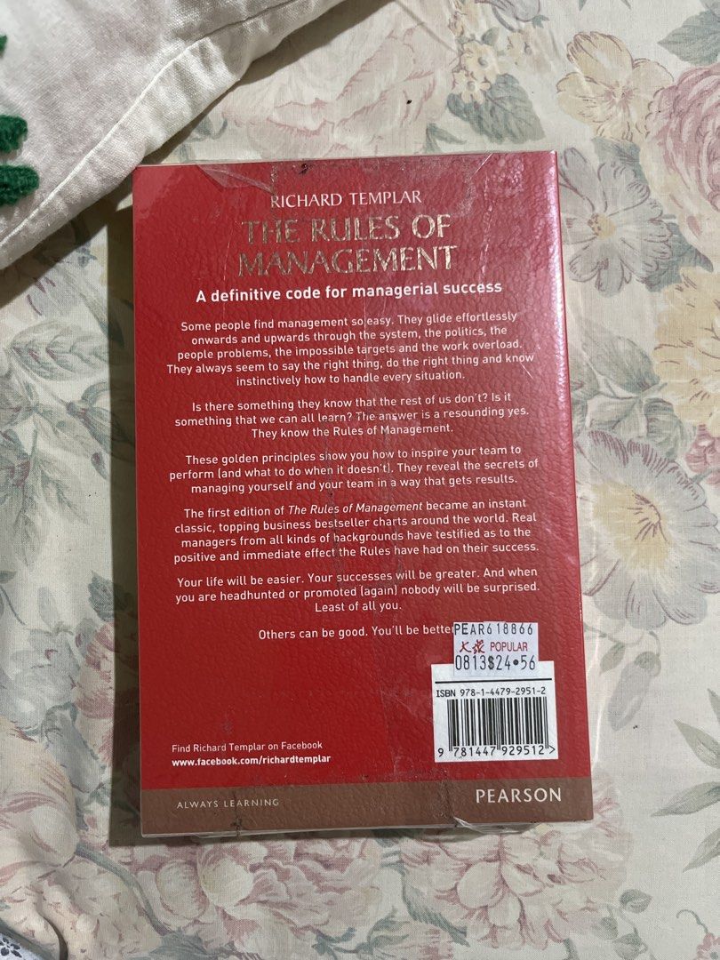 The Rules of Management by Richard Templar (Category: Textbooks) located in Koronadal. Submitted by pinseelit (Listing ID 1423980480, Image 2). Description: SEALED & ORIGINAL COPY. see price.