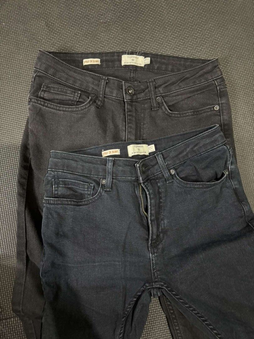 Topman Spray On Skinny Jeans (Category: Jeans) located in Marikina City. Submitted by zocollectibles (Listing ID 1424135337, Image 1). Description: - Topman Spray On Skinny Jeans - Available: 2 pairs (Black & Dark Blue) - Size: UK 30R / EUR 76CM - Features: Button & zipper closure - Made in Egypt.