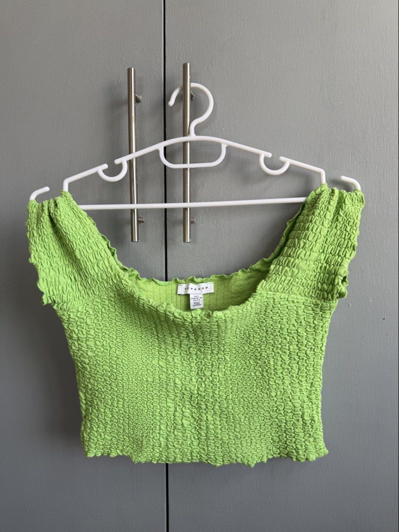 Topshop Green Smocked Crop Top (Category: Sleeveless) located in San Juan City. Submitted by itemsfromkam (Listing ID 1423993567, Image 1). Description: • S on tag, fits up to semi M • smocked, vibrant green.