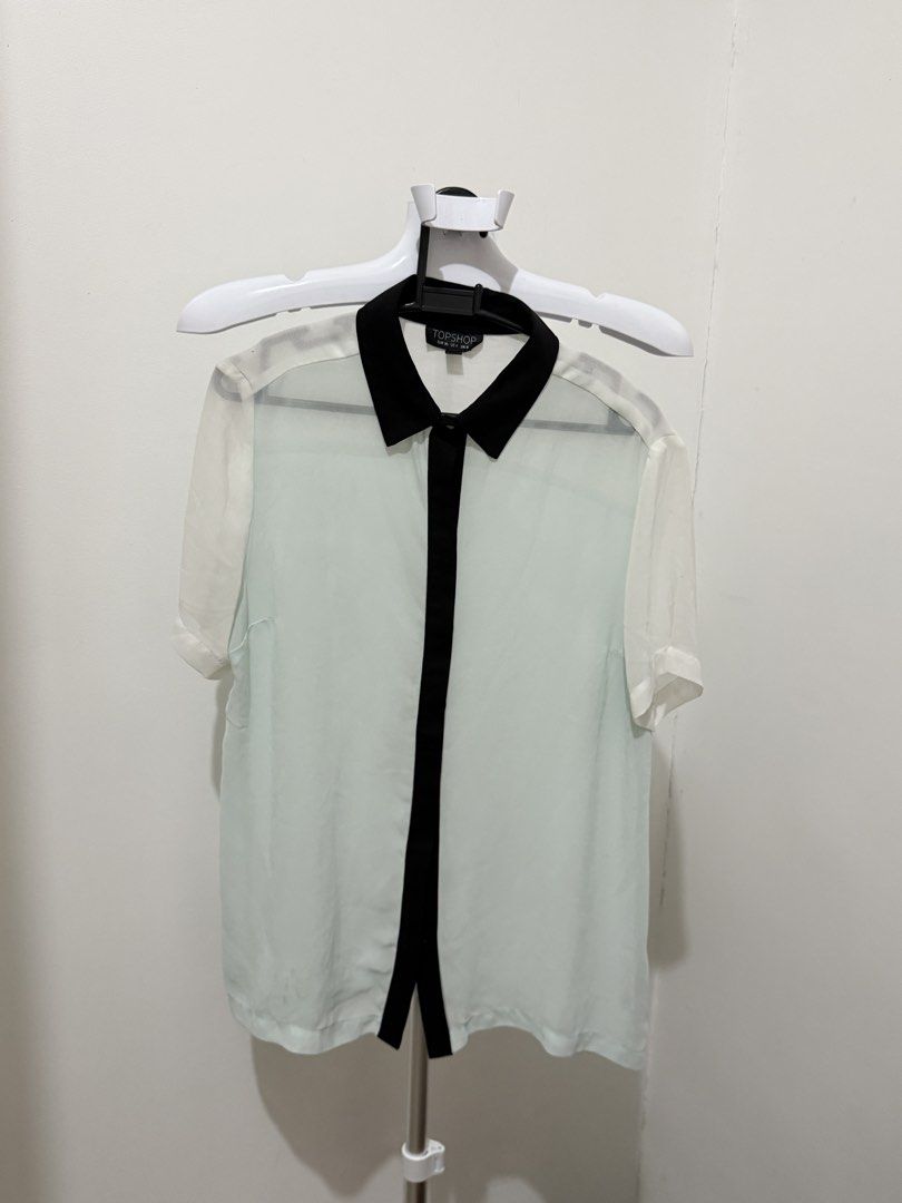 Topshop mint green and white mesh button-up blouse (Category: Blouses) located in Taguig. Submitted by sofya07 (Listing ID 1424050606, Image 1). Description: .