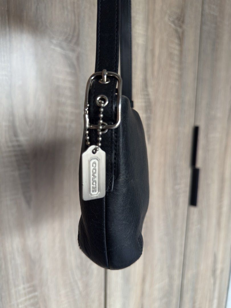 Vintage Coach Micro Shoulder Bag (Category: Luxury Bags & Wallets) located in Quezon City. Submitted by ibg.find (Listing ID 1424044862, Image 3). Description: >Black leather mini bag >Cleaned and conditioned- ready to use >Small cc fabric lining >3 setting adjustable shoulder strap >Shoulder drop: 20-23cm >base length 13.5cm; longest length 18cm >height 13cm; width 3cm >few light pen marks on the bottom lining •Please ensure to review all the ph