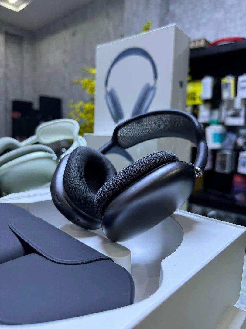 AirPods Max (Category: Headphones & Headsets) located in Manila. Submitted by mfsm_finds.shop (Listing ID 1425802715, Image 2). Description: Available in multiple colors, these Apple AirPods Max headphones come with their original packaging and carrying case. The images show various color options, including silver, space gray, green, and black. The headphones feature a sleek design and over-ear style. The box is included..