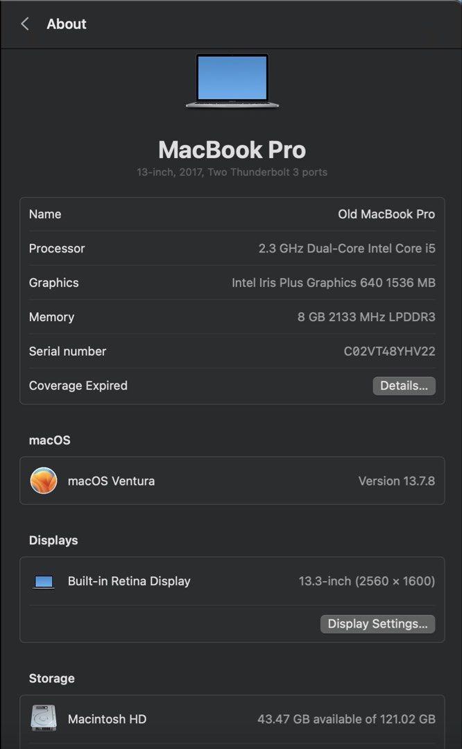 Apple MacBook Pro 13in 2017 - Silver412338506926008323