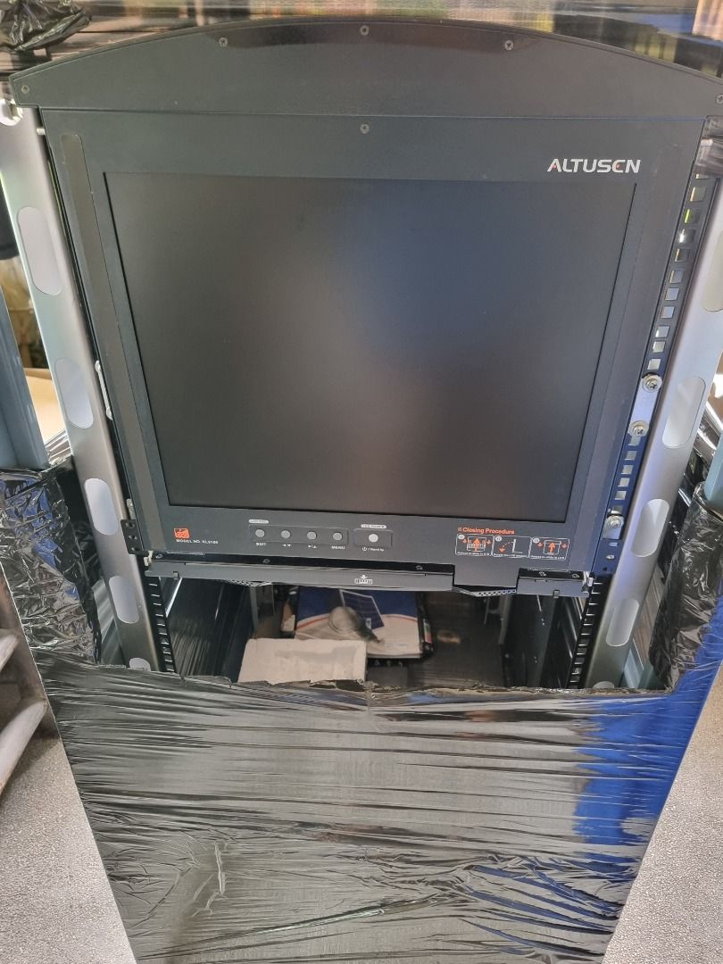 ATEN-KL9108-KVM-17inch-LCD-Rack Server-Console-switch (Category: Networking) located in Manila. Submitted by gamersone (Listing ID 1425660276, Image 3). Description: 8-Port 17in. Dual Rail IP LCD KVM Bundle https://www.aten.com/us/en/products/kvm/lcd-kvm-switches--consoles/kl9108mukit/ Lalamove or Pickup to test ALTUSEN KVM console with integrated keyboard, touchpad, and display. Features a black finish. The console is designed for rack mounting.