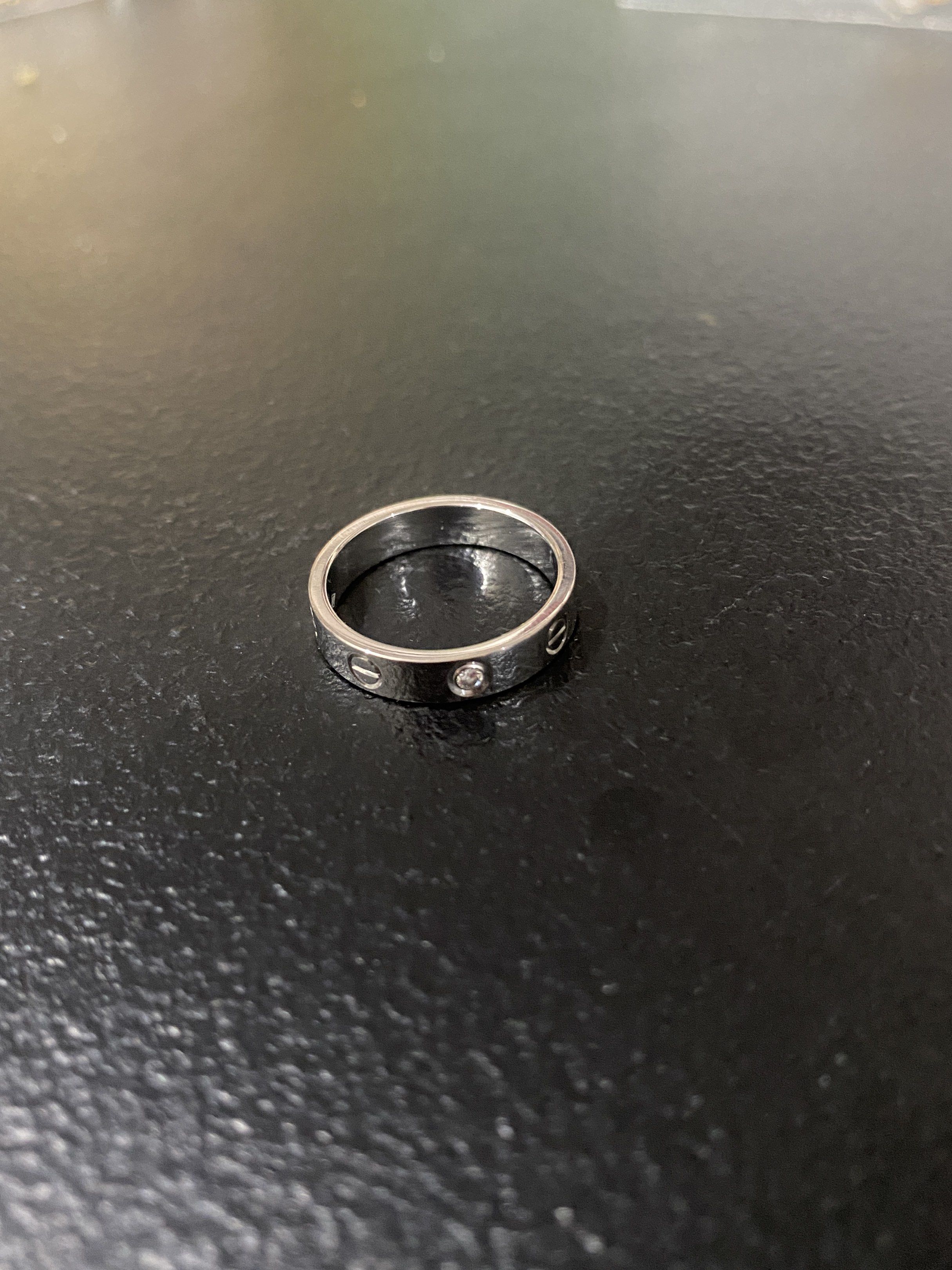Auth Cartier Love ring, 1 diamond WG (Category: Rings) located in Quezon. Submitted by queenlux15 (Listing ID 1425654890, Image 2). Description: Authentic💯 CARTIER LOVE RING Diamond White gold Size 51 Cleaned at cartier GB Ring only with provided box Last price posted .