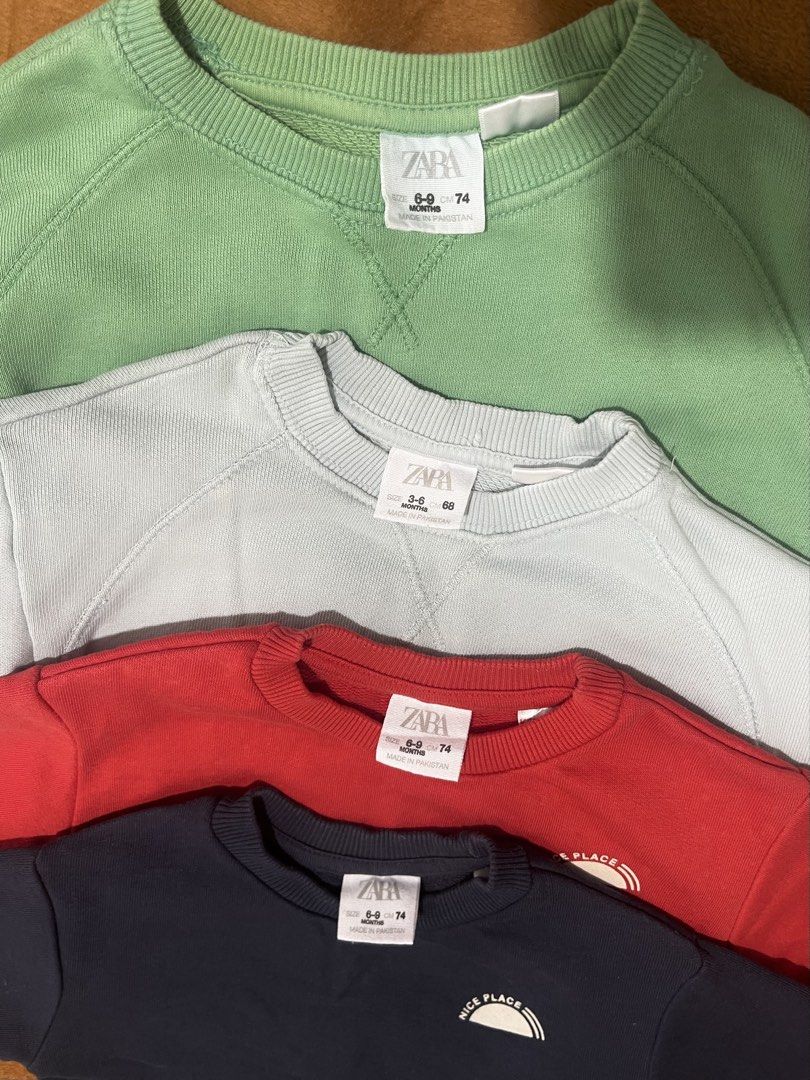 Authentic Zara Baby Sweatshirts (Category: Babies & Kids Fashion) located in Pasig City. Submitted by feloise08 (Listing ID 1425688778, Image 2). Description: Authentic Zara Sweatshirts / Sweater for Baby Worn 2-3 times only No runs, no stains Please see sizes on the photo. *Light blue is smaller (for 3-6 months) Bundle price: Php1000 for all 4 Php 290 each Original price: php 745-895 #zara #zarababy #zarasweatshirt #zarasweater #babysweater #bab