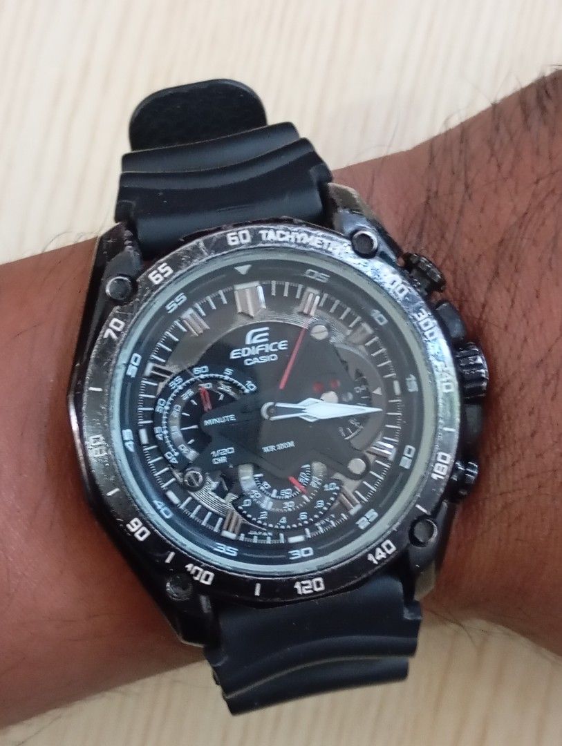Casio edifice (Category: Men's Watches) located in Las Pinas. Submitted by quick_deals_great_finds2 (Listing ID 1425697464, Image 3). Description: Original good working condition Quartz with battery Time function only Chronograph not working.