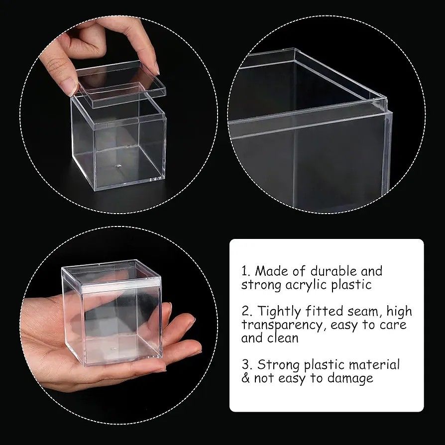 Clear Acrylic Display Box 5cm (Category: Storage Boxes & Baskets) located in Quezon City. Submitted by an.marie (Listing ID 1425756271, Image 3). Description: Durable and strong acrylic plastic display box. Features a tightly fitted seam for high transparency. Easy to care for and clean. The box is designed to protect and showcase items. It is not easily damaged. Perfect for displaying small items or collectibles..