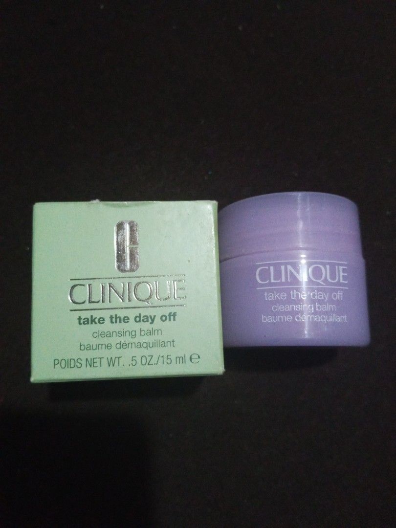 Clinique Take The Day Off Cleansing Balm (Category: Face Care) located in Las Pinas. Submitted by apsmahusay2 (Listing ID 1425748679, Image 1). Description: Clinique Take The Day Off cleansing balm. This balm is designed to remove makeup. The product is in its original packaging. The net weight is.5 oz / 15 ml. The box and the balm are both light green and purple in color..