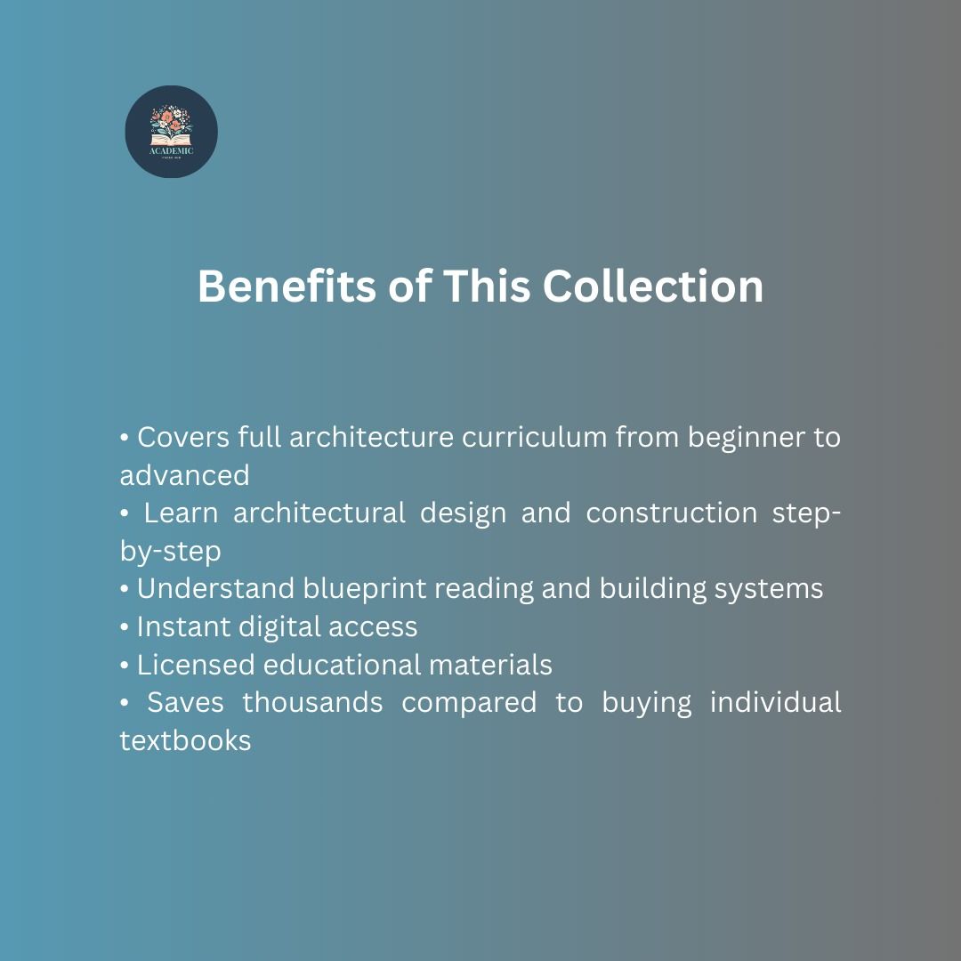 Complete Architecture Course Collection E-Books (Beginner to Professional Level) (Category: Textbooks) located in Manila. Submitted by academic_966 (Listing ID 1425804884, Image 3). Description: Complete Architecture Course Collection E-Books (Beginner to Professional Level) Learn Architecture, Building Design, and Construction from Foundation to Advanced Level This Complete Architecture Course Collection is a licensed digital bundle designed to 