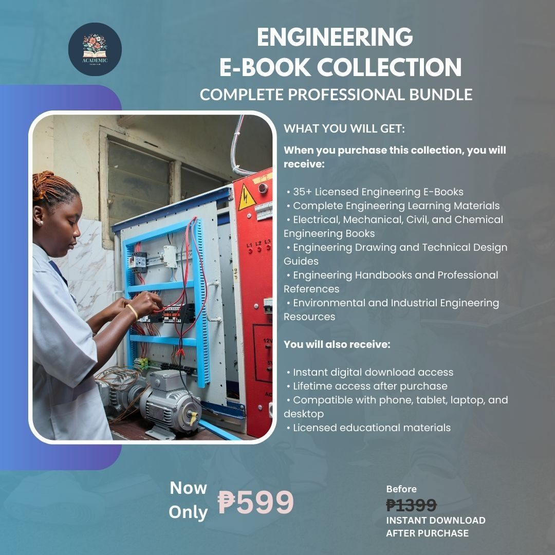 Complete Engineering Course Collection E-Books (Beginner to Professional Level) (Category: Textbooks) located in Manila. Submitted by academic_966 (Listing ID 1425798053, Image 1). Description: Complete Engineering Course Collection E-Books (Beginner to Professional Level) Master Electrical, Mechanical, Civil, Chemical, and Industrial Engineering This Complete Engineering Course Collection is a licensed digital bundle designed to help engineering