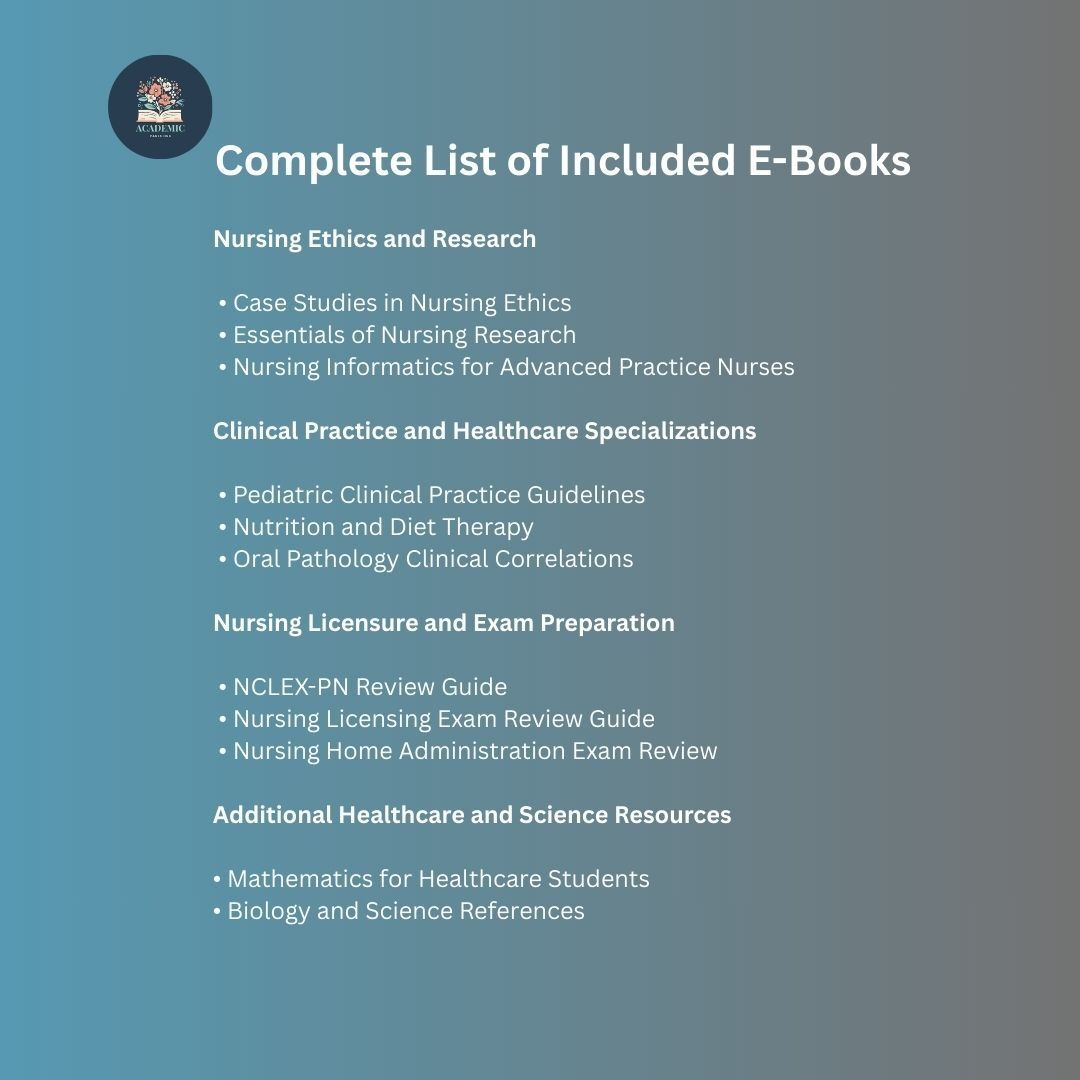 Complete Nursing Course Collection E-Books (Beginner to Professional Level) (Category: Textbooks) located in Manila. Submitted by academic_966 (Listing ID 1425799386, Image 3). Description: Complete Nursing Course Collection E-Books (Beginner to Professional Level) Master Nursing, Clinical Practice, Anatomy, Pharmacology, and Patient Care This Complete Nursing Course Collection is a licensed digital bundle designed to help nursing students, healt