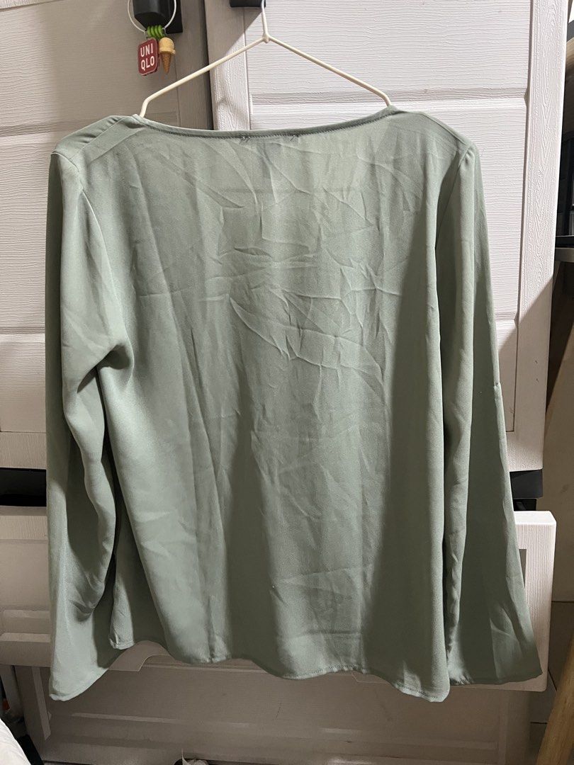 Forever 21 Sage Green Long Sleeve Blouse (Category: Blouses) located in Makati City. Submitted by Czadm (Listing ID 1425754041, Image 3). Description: Used once RFS: Decluttering.
