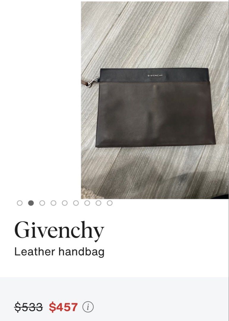 Givenchy Leather Handbag Clutch (Category: Luxury Bags & Wallets) located in Manila. Submitted by prelovedbyramiah (Listing ID 1425668810, Image 2). Description: Authentic moneyback D' 31cm x 22cm .